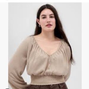 Gap Button Front Smocked Hem Top
